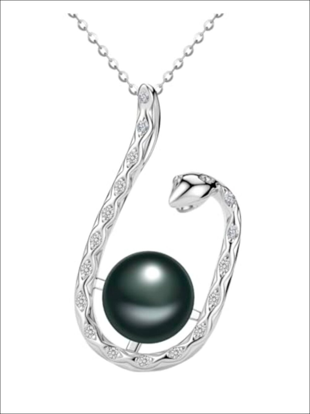 Natural Tahitian Black Pearl Pendant Necklace Sterling Silver 18K White Gold
